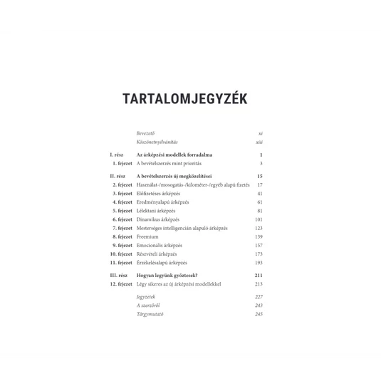 Pricing- Az árazás forradalma, tartalomjegyzék